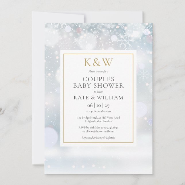 Invitation Baby shower des couples de monogrammes d'or de nei (Devant)