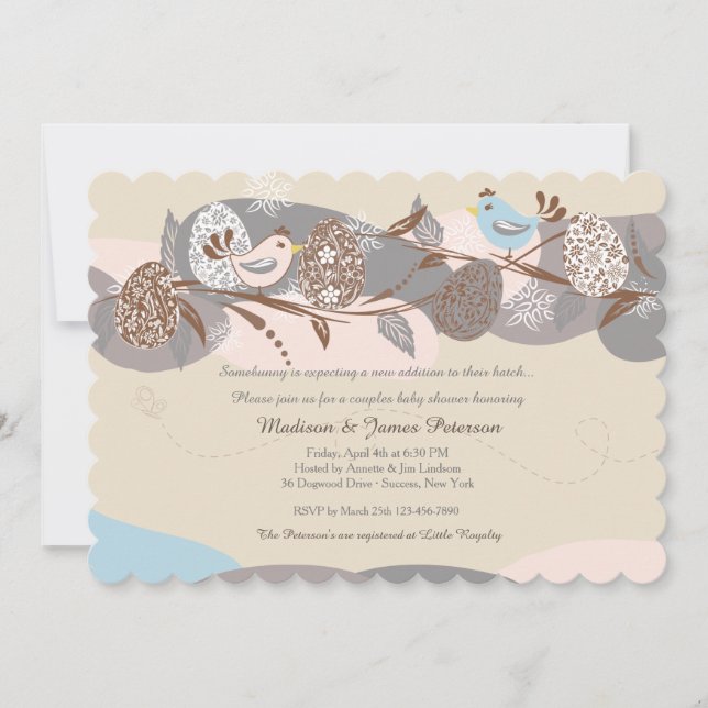 Invitation Baby shower des couples de poules de Pâ (Devant)