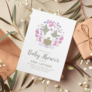 Invitation Baby shower des couples filles Cercle aux oiseaux