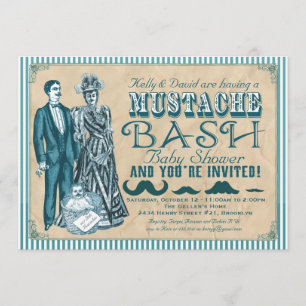 Invitation Baby shower des couples Mustache Bash - Bleu et Bl