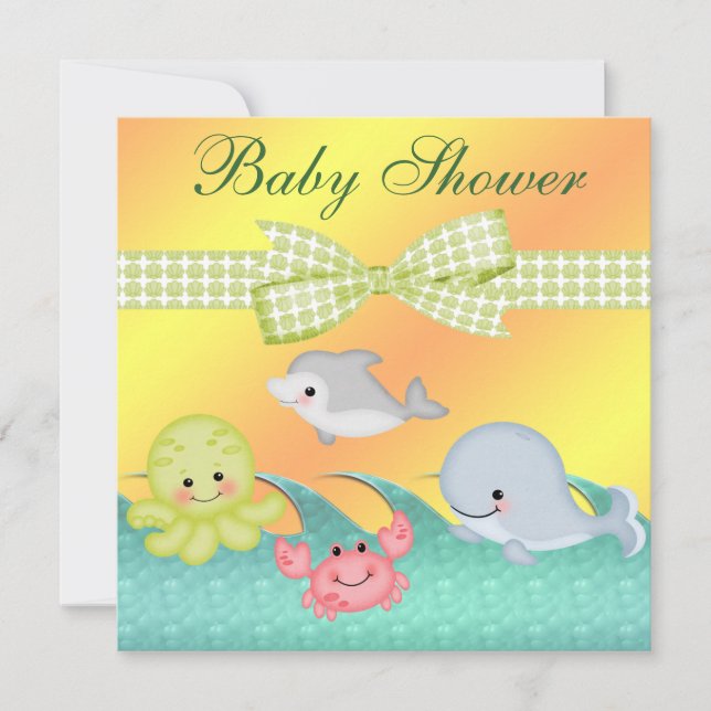 Invitation Baby shower des créatures de la mer pour bébés (Devant)