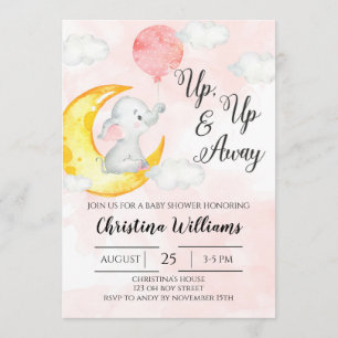 Invitation Baby shower des éléphantes de couleur rose