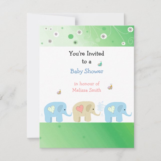 Invitation Baby shower des éléphants (Devant)
