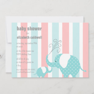 Invitation Baby shower des éléphants - Aqua