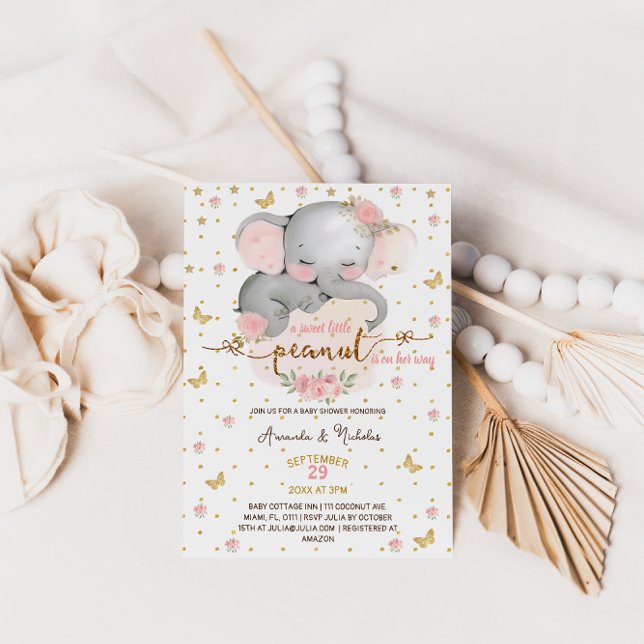 Invitation Baby shower des éléphants floraux (Créateur téléchargé)