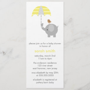 Invitation Baby shower des éléphants gris et jaune