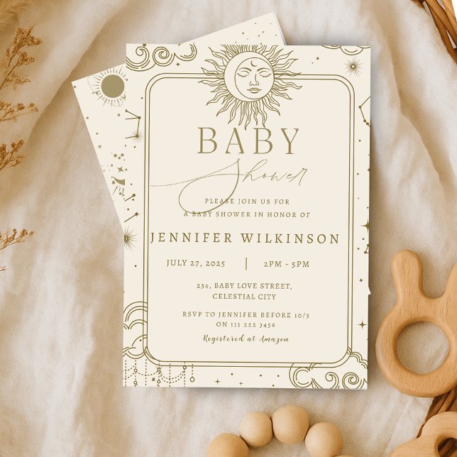 Invitation Baby shower des étoiles de lune mystique de la mag (Celestial Magical Mystical Moon Stars Baby Shower Invitation)