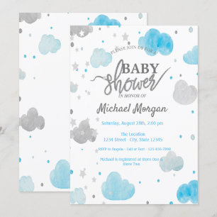 Invitation Baby shower des étoiles et nuages mignons