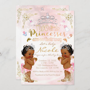 Invitation Baby shower des femmes noires jumelles roses