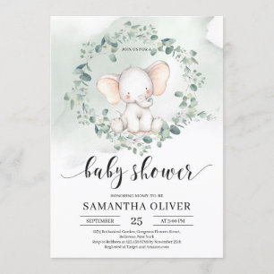 Invitation Baby shower des feuilles de l'eucalyptus vert élép