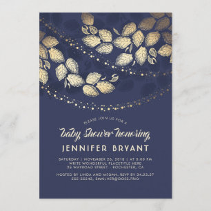 Invitation Baby shower des feux d'arbre élegant bleu Gold et
