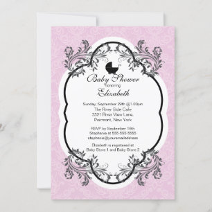 Invitation Baby shower des filles aux Damas roses