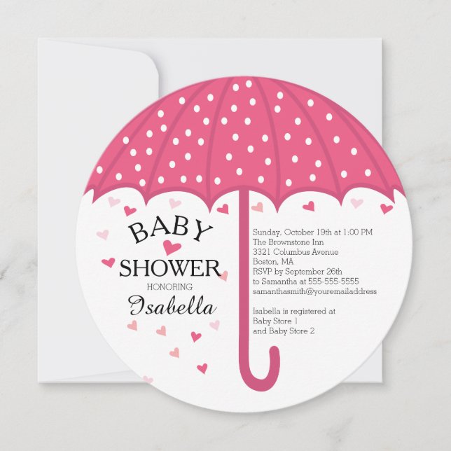 Invitation Baby shower des filles aux parapluies r (Devant)
