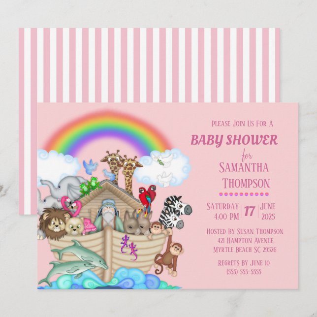 Invitation Baby shower des filles d'Arche de Noah (Devant / Derrière)