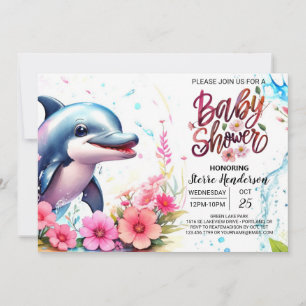 Invitation Baby shower des filles dauphins des vagues Whimsic