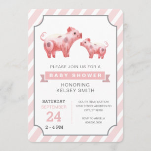 Invitation baby shower des filles de la ferme aux cochons ros