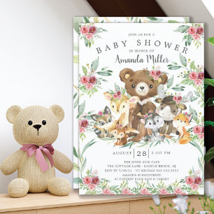 Invitation Baby shower des filles des amis de Woodland