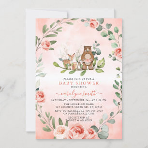 Invitation Baby shower des filles des animaux des bois