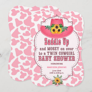 Invitation Baby shower des filles jumelles roses de l'Ouest