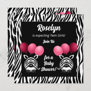 Invitation Baby shower des filles roses Zebra Twins