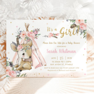 Invitation Baby shower des filles tribales de Deer Boho