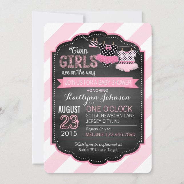 Invitation Baby shower des filles tutu et Stripe Twin (Devant)