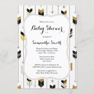 Invitation Baby shower des flèches tribal Black Gold Grey