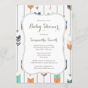 Invitation Baby shower des flèches tribales Marine Orange Tur