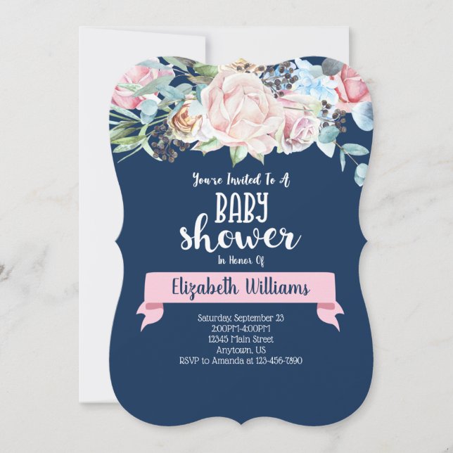 Invitation Baby shower des fleurs bleues de la Mar (Devant)