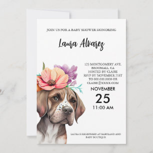 Invitation Baby shower des fleurs d'aquarelle de chien