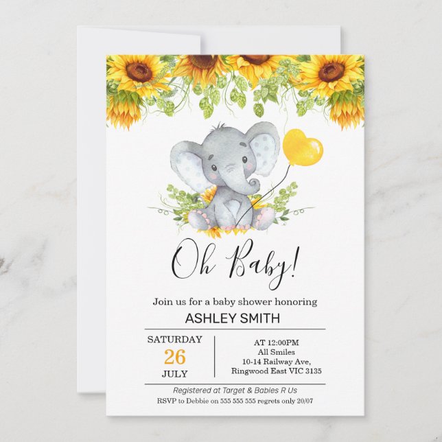 Invitation Baby shower des fleurs de soleil jaunes (Devant)
