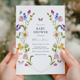 Invitation Baby shower des fleurs et papillons de printemps