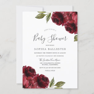 Invitation Baby shower des fleurs rouges bordeaux neutres
