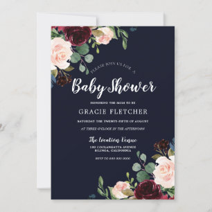 Invitation Baby shower des fleurs rouges de la Marine et de l