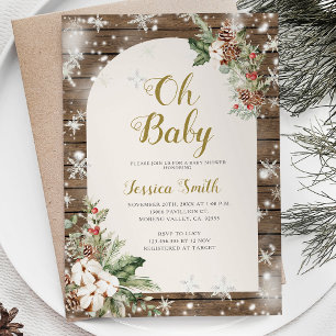 Invitation Baby shower des flocons de neige de Noël Wood Oh B