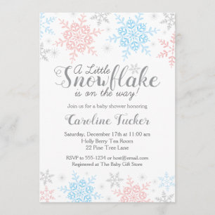 Invitation Baby shower des flocons d'hiver Bleu rose