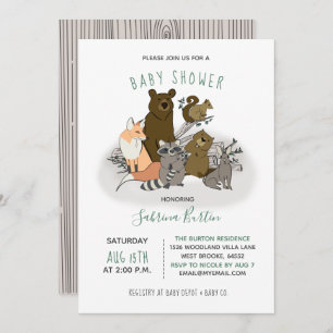 Invitation Baby shower des forêts d'animaux mignons