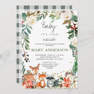 Invitation Baby shower des forêts d'hiver d'animaux