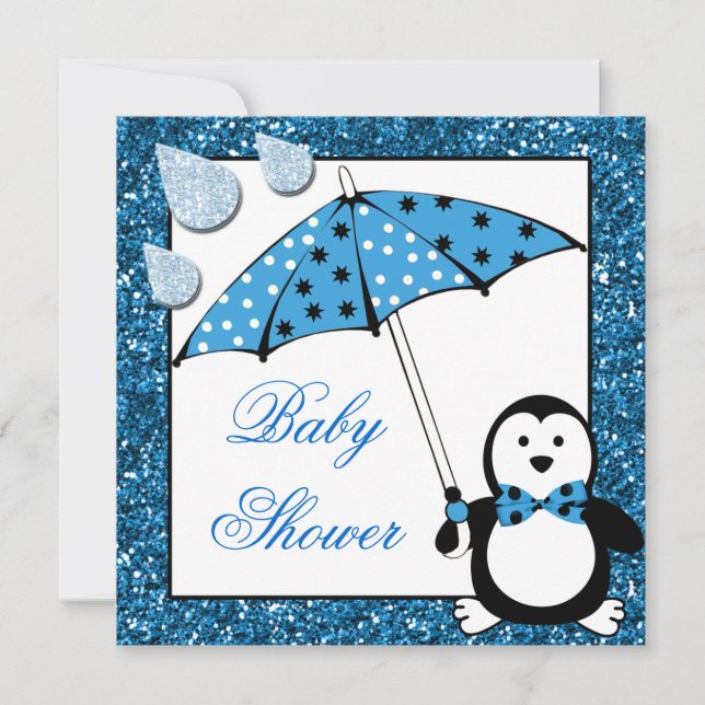 Invitation Baby shower des garçons de Doodin Penguin (Devant)