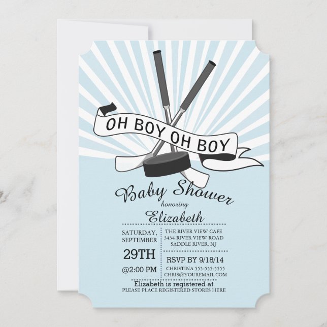 Invitation Baby shower des garçons de hockey Oh Boy moderne (Devant)