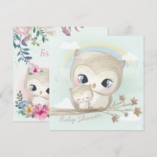 Invitation Baby shower des hiboux (Devant / Derrière)