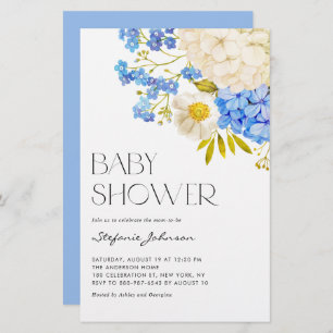 Invitation Baby shower des hydrangées bleu et blan