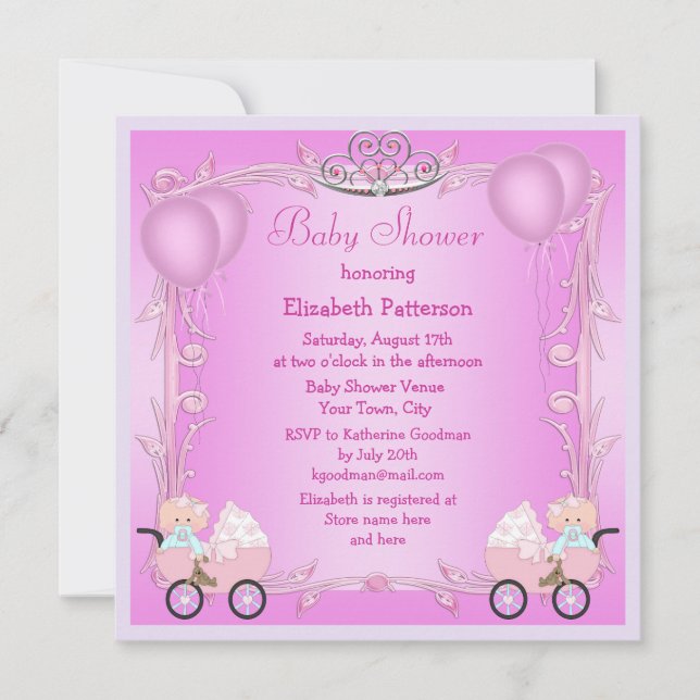 Invitation Baby shower des jeunes filles jumelles roses de la (Devant)