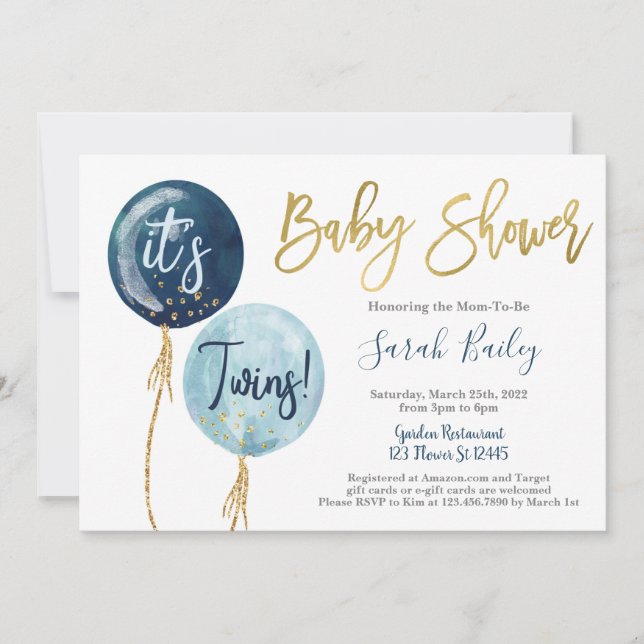 Invitation Baby shower des jumeaux (Devant)