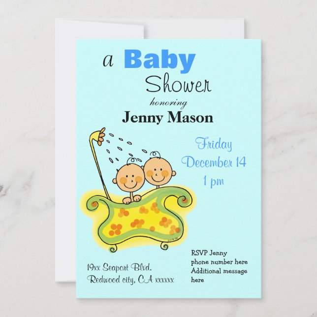 Invitation Baby shower des jumeaux (Devant)