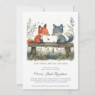 Invitation Baby shower des jumeaux de la forêt de Woodland