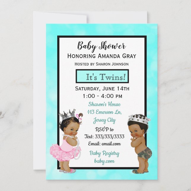 Invitation Baby shower des jumeaux Prince et Princess (Devant)