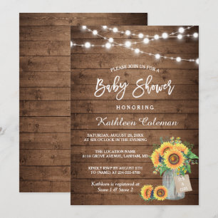 Invitation Baby shower des lumières de pot de tournesol rusti