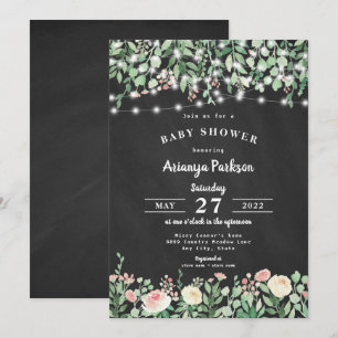 Invitation Baby shower des lumières florales du tableau noir