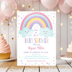 Invitation Baby shower des nuages arc-en-ciel du mignon Paste